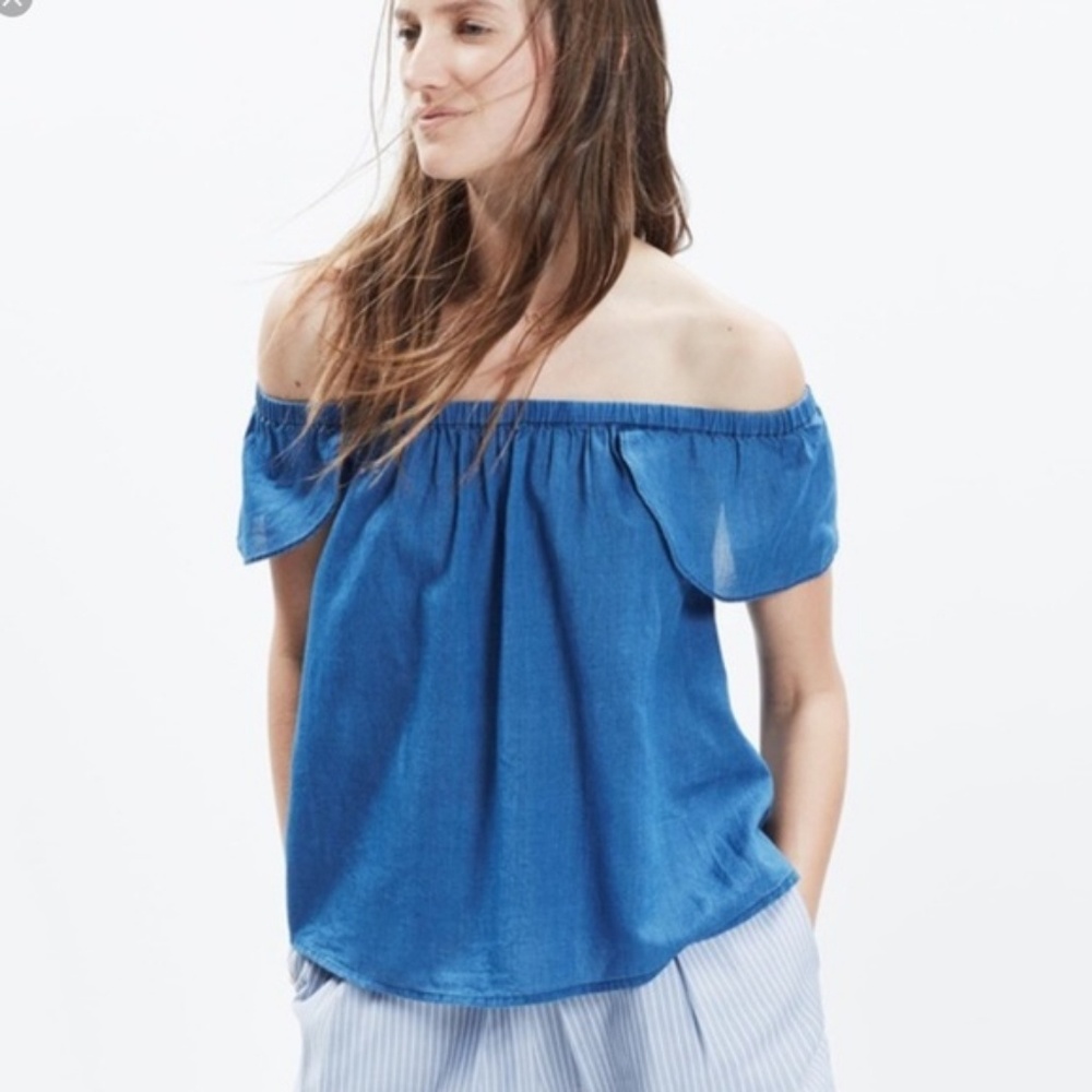Madewell | Chambray Indigo Off the Shoulder Top
